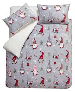 Сиво двойно удължено спално бельо от микроплюш 230x220 cm Festive Gnomes – Catherine Lansfield