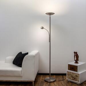 Lindby LED стояща лампа Malea, никел, за четене, с регулируема яркост, Затъмняване, Металик, Дневна/трапезария, Метал, Модерен, Светлина за четене