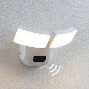 Lindby LED външна стенна лампа Nikias, 30 cm, сензорна, 2 светлини, бяла, Бял, Метал, Модерен