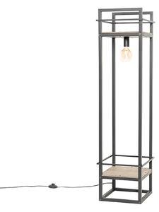 Индустриална подова лампа черна с дърво - Cage Rack