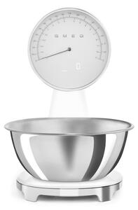 Кухненска везна Smeg KSF01WHWW, Аналогов и дигитален дисплей, До 5 кг/5 л, ТАРА, LED дисплей, Противоплъзгаща се основа, Автономия до 36 часа, Бял мат