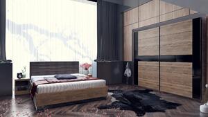 Спален комплект Modern 3 (дъб бренди кастело + МДФ черен гланц)