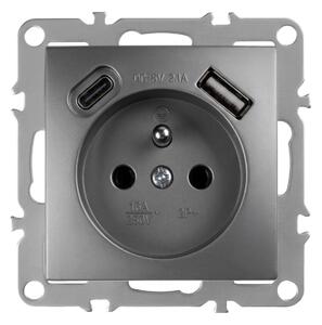 Единичен контакт със заземяване + USB-A USB-C OSTE JNH004-G Grey