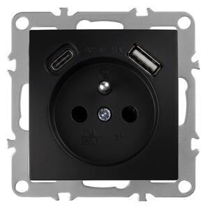 Единичен контакт със заземяване + USB-A USB-C OSTE JNH004-G Black