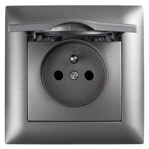 Единичен контакт със заземяване и капаче с рамка OSTE JNH005-G Grey