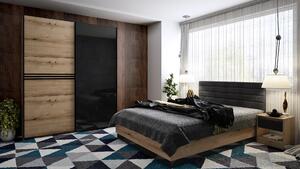 Спален комплект Modern (крайбрежен дъб + МДФ черен гланц)