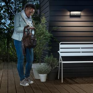 Philips LED лампа за външна стена Bustan, 2 броя, сензор, 2700K, Сив, Алуминий, Модерен, Стенна ъглова