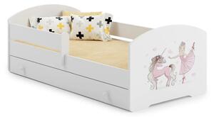 Детско легло Luk с парапет и чекмедже с различни мотиви (140 х 70 см, unicorn and girl)