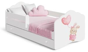 Детско легло FALA с графика bunny, с парапет и чекмедже (140 х 70 см)