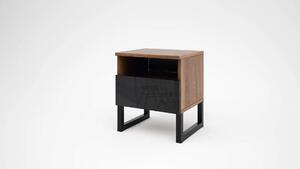 Нощно шкафче Modern M08 (дъб бренди кастело + МДФ черен гланц)