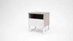 Нощно шкафче Modern M08 (сив дъб кастело + МДФ бял гланц)