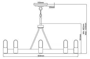 Quintiesse QN-SILAS-8P-DZ - Полилей на тръба SILAS 8xE27/60W/230V черен/златист