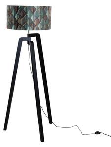 Vloerlamp zwart met velours lampenkap blad dessin 50cm - Puros