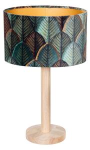 Tafellamp hout met ovale velours kap blad design 25cm - Mels