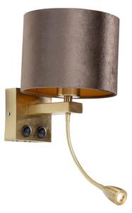 Wandlamp brons met velours kap bruin 18cm - Brescia