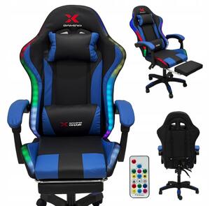 Xgaming LED геймърски стол с поставка за крака - черен и син