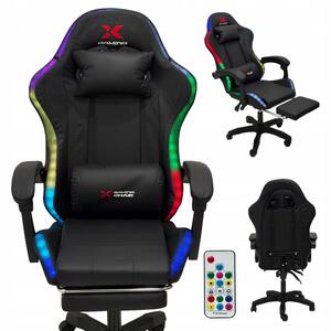 Xgaming LED геймърски стол с поставка за крака - черен