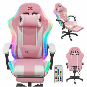 Xgaming LED геймърски стол с поставка за крака - розов