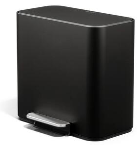 Матово черно стоманено кошче за боклук за рециклиране/с педал 15 l Dual Mini – simplehuman