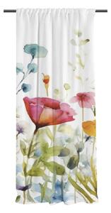 Бяло перде от памучен сатен 110x250 cm Watercolour Flowers – Butter Kings