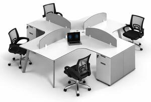 Комплект OptiSpace & FlexiPro – Оперативно бюро с 4 работни места, вградени шкафове и ергономичен офис стол