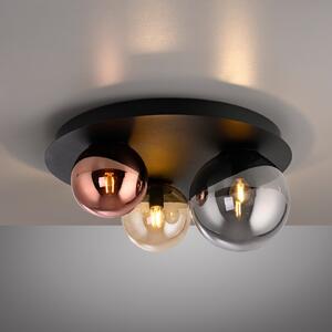 JUST LIGHT. GmbH Таванна лампа „Shiny“, с 3 лампи, кръгла, многоцветна, стъкло, E14, Затъмняване, Черен, Дневна/трапезария, Стъкло