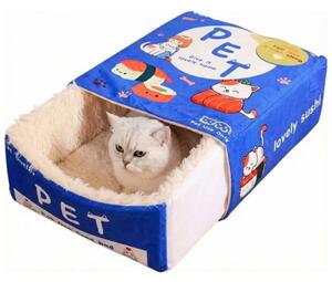 Fluffybox™ кутия с форма на легло за котка от плюш, Син