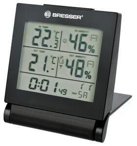 Електронна метеостанция Bresser MyTime Travel Alarm Clock, показване на вътрешна и външна влажност, индикатор за климата на стаята, черна