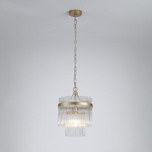 Searchlight Висяща лампа Lara, Ø 26 cm, златист/прозрачен, стъкло/метал, Затъмняване, Злато / месинг, Дневна/трапезария, Стъкло