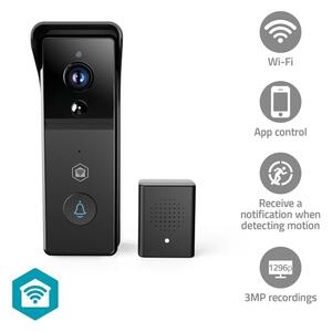 Nedis WIFICDP21BK - Видеозвънец със сензор 4400 mAh Full HD 1296p IP44 Wi‑Fi Tuya