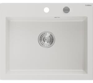 Mexen Elix гранитна кухненска мивка с 1 камера 600 x 500 mm, бяла, хромиран сифон - 6525601005-20