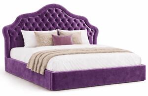 Тапицирана спалня Chesterfield Deluxe в лилаво кадифе с място за съхранение, подматрачна рамка и повдигащ механизъм по поръчка