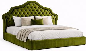 Тапицирана спалня Chesterfield Deluxe в зелено кадифе с място за съхранение, подматрачна рамка и повдигащ механизъм по поръчка