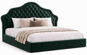 Тапицирана спалня Chesterfield Deluxe в тъмнозелено кадифе с място за съхранение, подматрачна рамка и повдигащ механизъм по поръчка