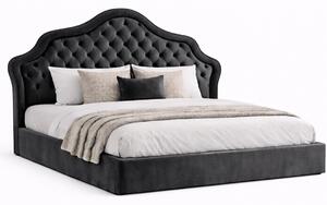 Тапицирана спалня Chesterfield Deluxe в тъмносиво кадифе с място за съхранение, подматрачна рамка и повдигащ механизъм по поръчка