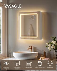Баня шкаф с LED огледало Vasagle, Kailyn, перлено бял, 60x30x161 см