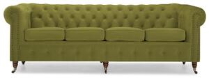 Диван Chesterfield в светлозелено кадифе, четириместен 238х86х80 см