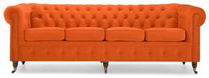 Диван Chesterfield в оранжево кадифе, четириместен 238х86х80 см