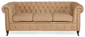 Диван Chesterfield в бежово кадифе, триместен 203х86х80 см