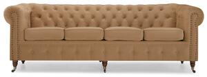 Диван Chesterfield в бежово кадифе, четириместен 238х86х80 см