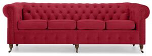 Диван Chesterfield в червено кадифе, четириместен 238х86х80 см