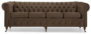 Диван Chesterfield в кафяво кадифе, четириместен 238х86х80 см