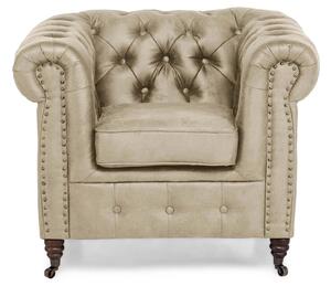 Фотьойл Chesterfield във винтидж кремаво, 94х86х80 см