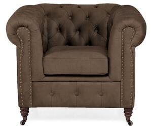 Фотьойл Chesterfield в кафяво кадифе, 94х86х80 см