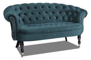 Двуместно канапе Chesterfield Deluxe в синьозелено, 152/82/82 см