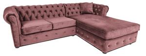 Ъглов разтегателен диван с матрак и лежанка Chesterfield Cristina в рустик розово, Ш245 Д85/175 В68 см