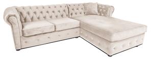 Ъглов разтегателен диван с матрак и лежанка Chesterfield Cristina в бежово, Ш245 Д85/175 В68 см