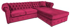 Ъглов разтегателен диван с матрак и лежанка Chesterfield Cristina в цвят вишна, Ш245 Д85/175 В68 см