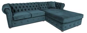 Ъглов разтегателен диван с матрак и лежанка Chesterfield Cristina в синьозелено, Ш245 Д85/175 В68 см