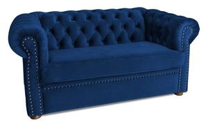 Двуместен разтегателен диван Chesterfield с матрак в син цвят 150х90х66 см